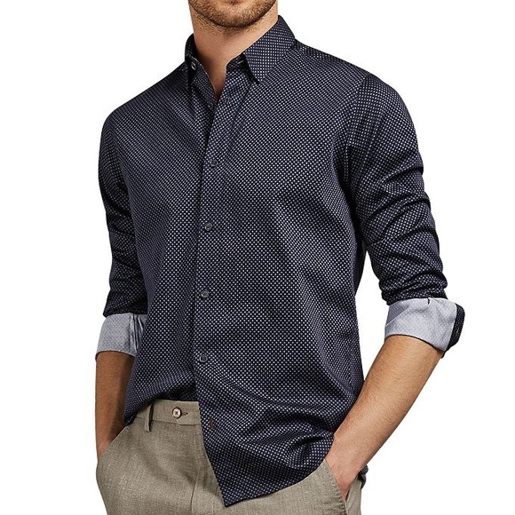 Ted Baker NWT Mens Tomass Micro Geo Print Slim Fit Shirt Navy Size 1 / XS - Picture 2 of 8